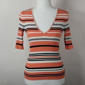 Express Striped Ribbed Half Sleeve Top